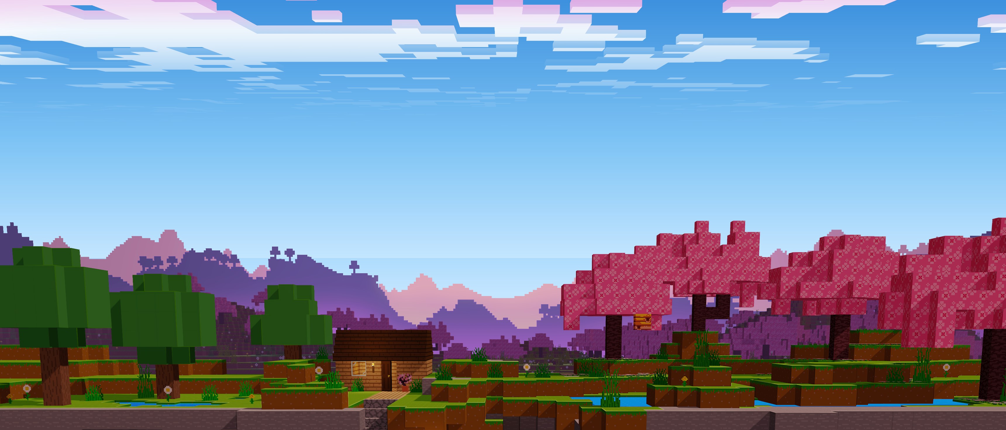 Minecraft overworld at sunrise